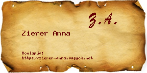 Zierer Anna névjegykártya